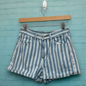 American‎ Eagle Women's Blue Striped Denim Shorts Size 4 Mom Style Cuffed Hem